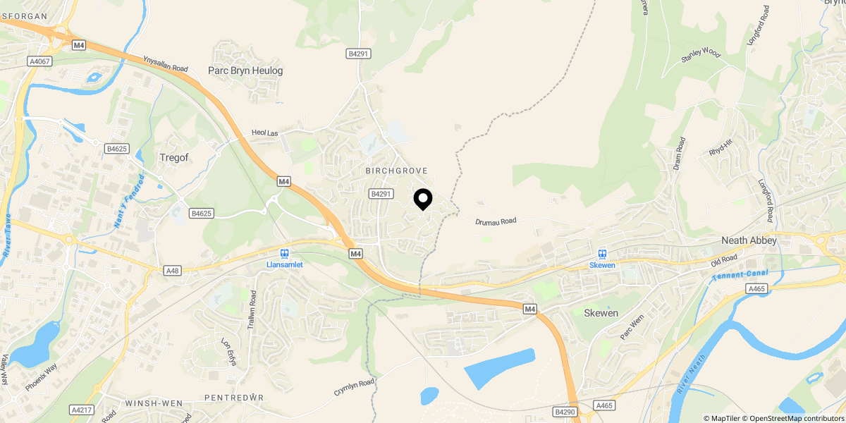 Approximate location of Lon Carreg Bica, Birchgrove, Swansea, SA7 9QH