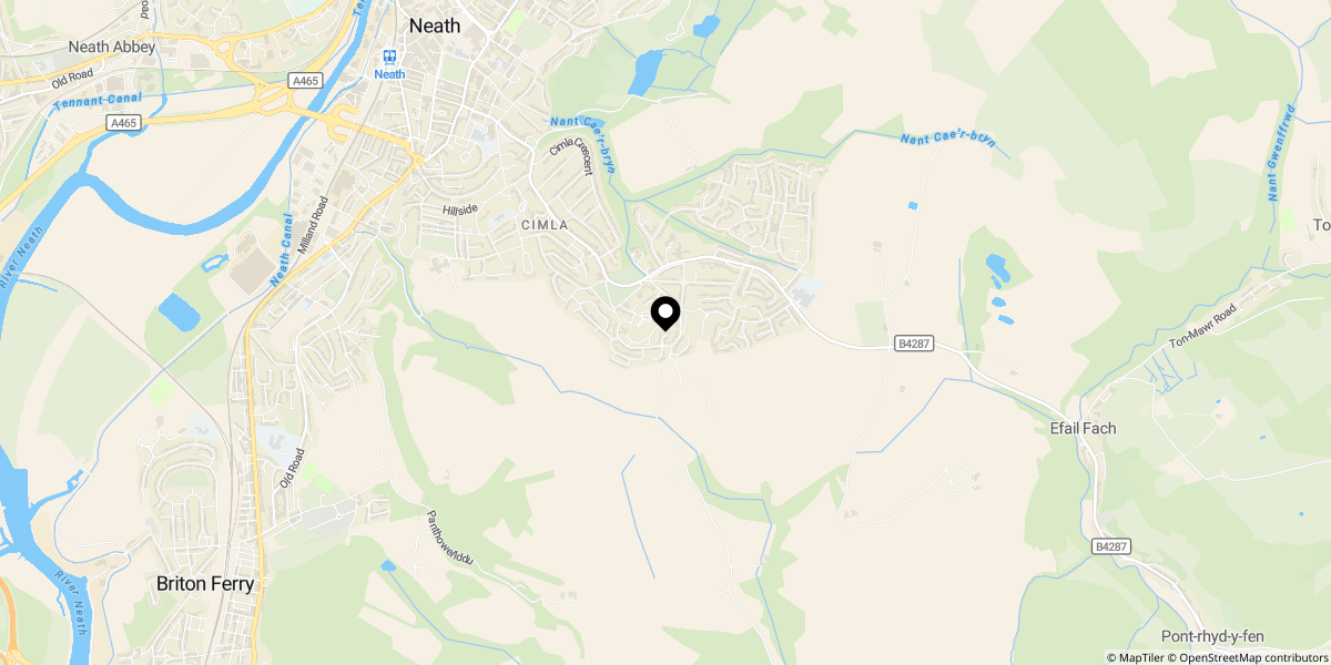 Approximate location of Clos Ysbyty, Cimla, Neath, SA11 3PL