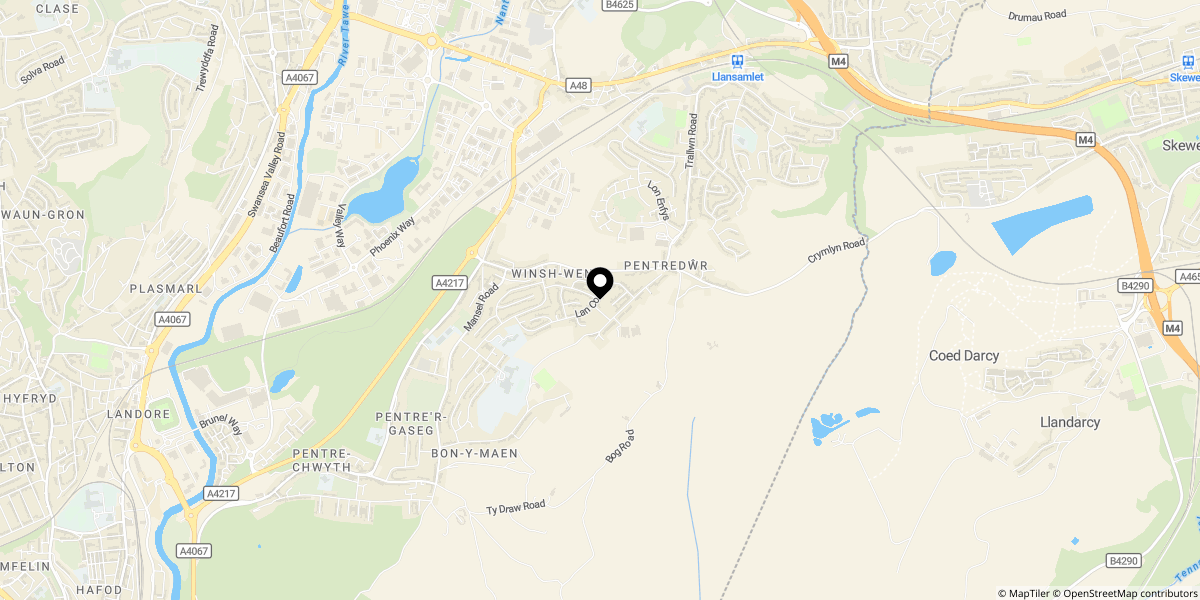 Approximate location of Cefn Hengoed Road, Winch Wen, Swansea, SA1 7LT